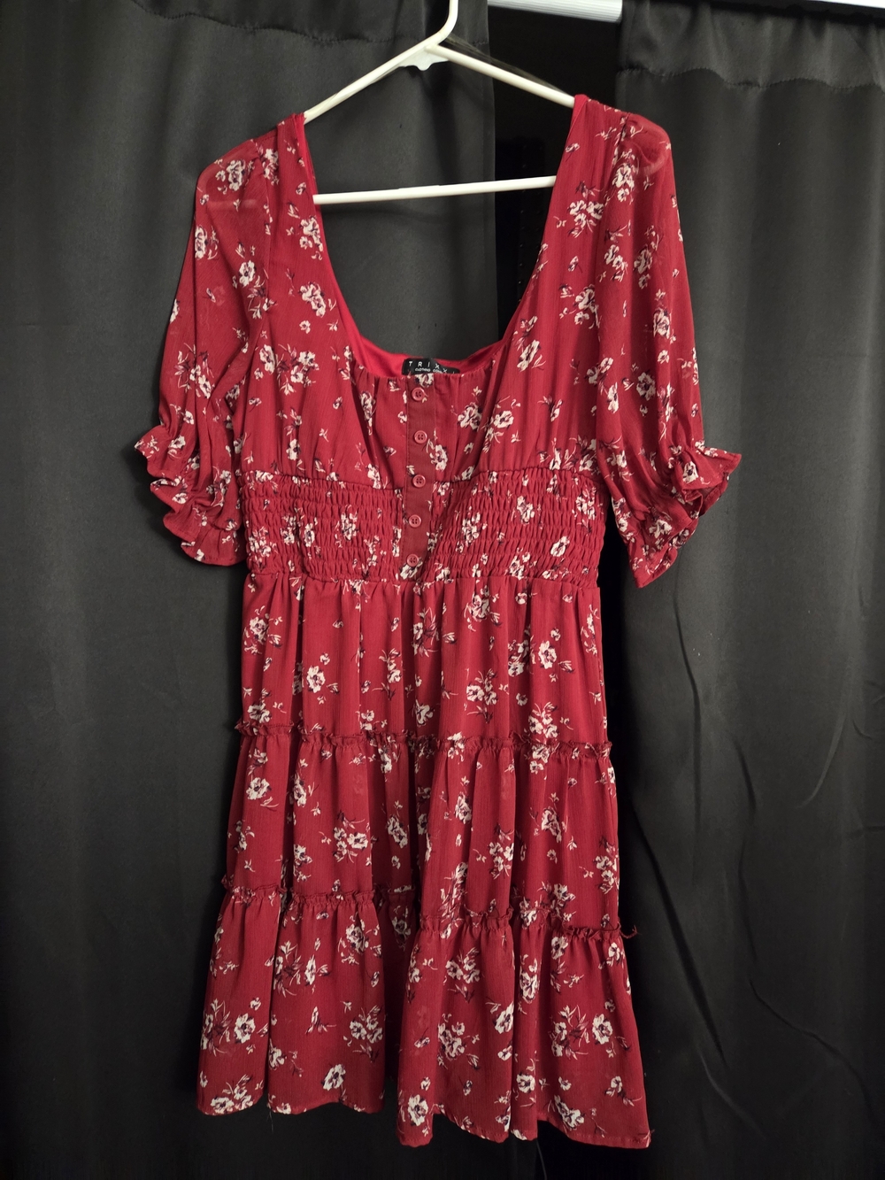 Trixxi Red Floral Tiered Dress with Puff Sleeves